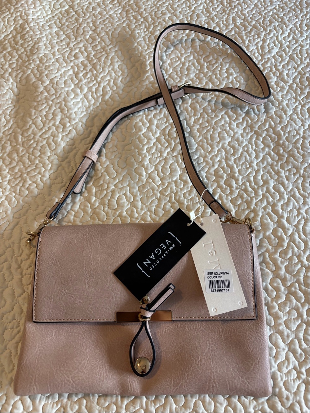 LA MIEL Blush Pink Vegan Leather Crossbody with Gold Accent
